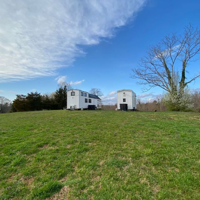 Approaching our tiny home on the farm of Perch & Nest.