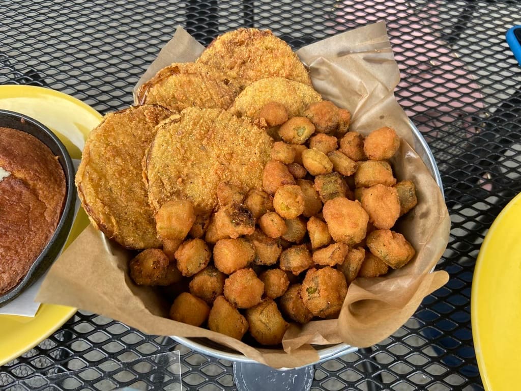 Fried okra and green tomatoes.