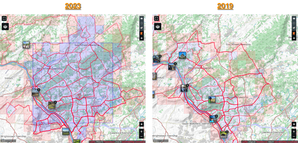 Explorer tiles earned in my &lsquo;home base&rsquo; area.  Click to enlarge.