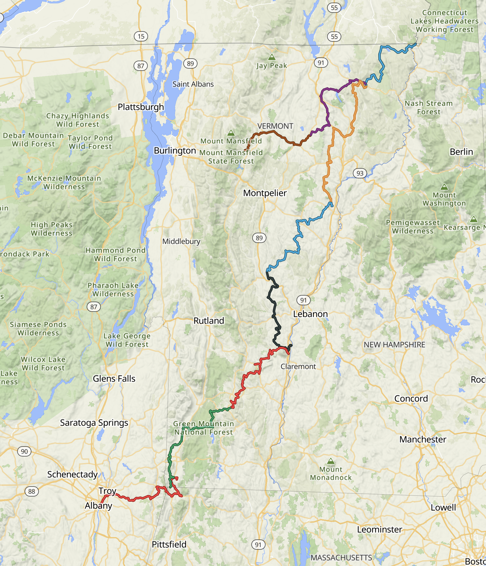 My own take on the VTXL route, starting in Albany, NY and ending in Stowe, VT.